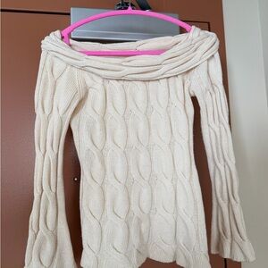 Cream Cable Knit Off-Shoulder Sweater